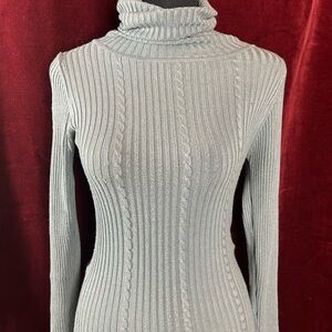 Chic Gray Cable Knit Turtleneck Dress